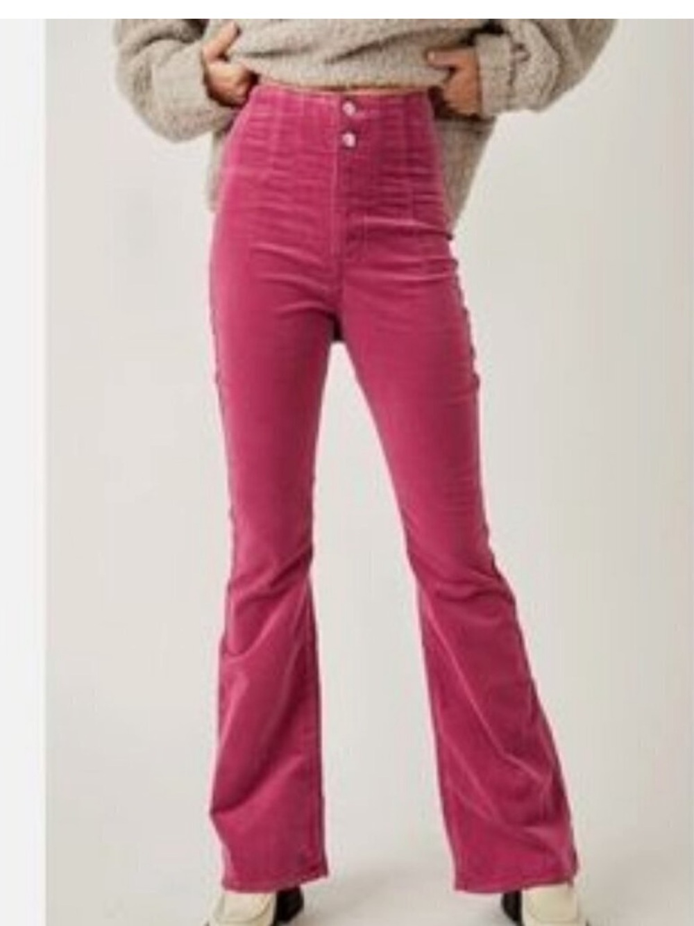 Free People High-Waist Pink Corduroy Boot-Cut Pants
